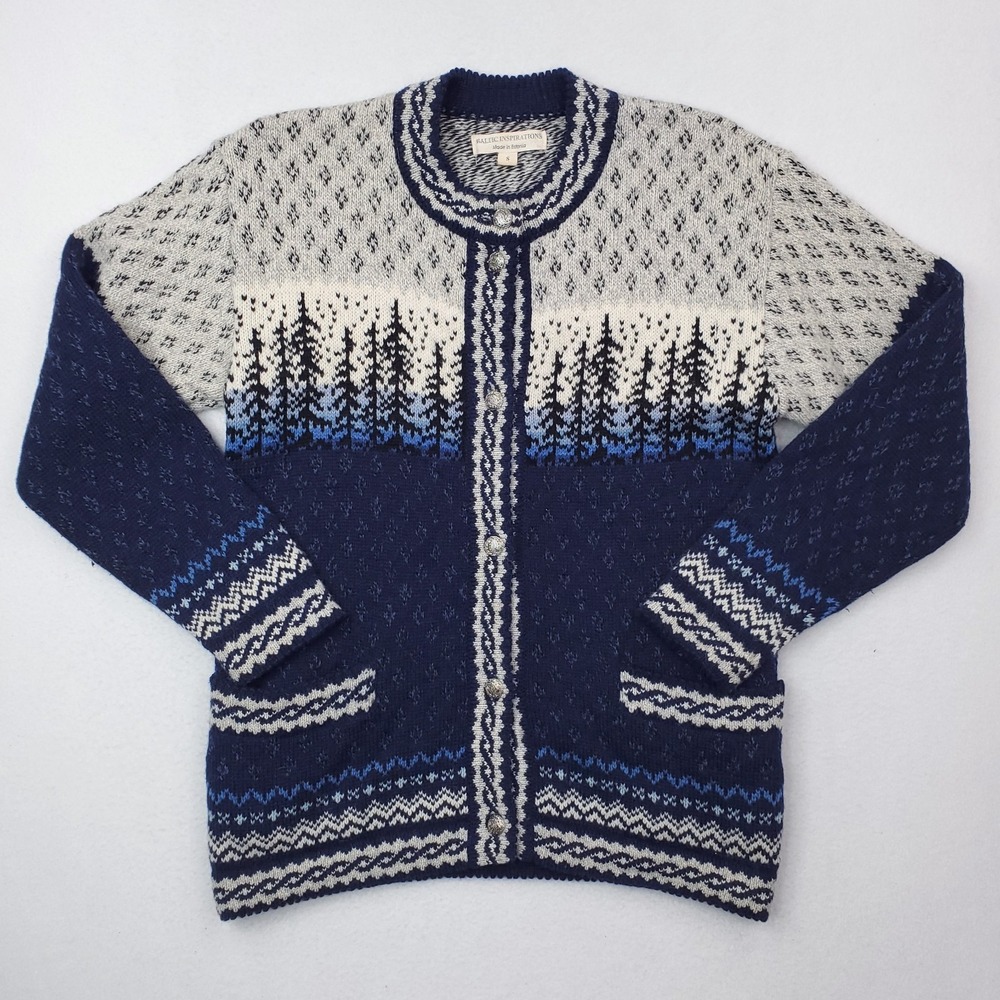 Baltic Inspirations Sweater‎ Womens Small Blue Cardigan Fair Isle Cottagecore